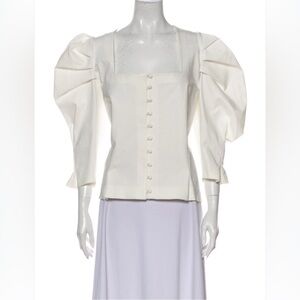 Piece of White Square Neckline Three-Quarter Sleeve Blouse